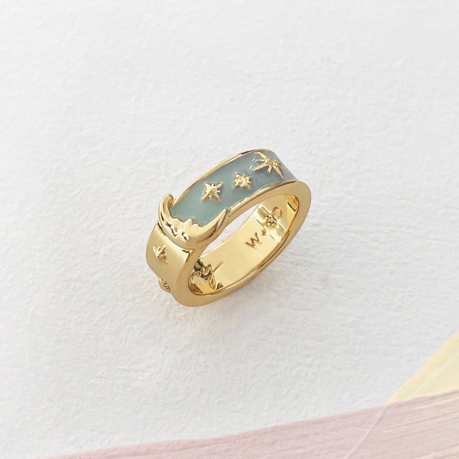 Wanderlust Co Moonlit Blue and Gold Mantra Ring Life of Rielly